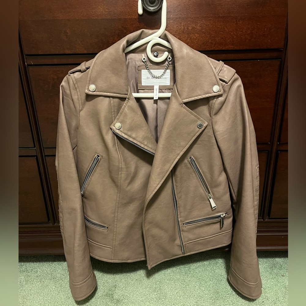BCBGeneration Faux Leather Taupe Jacket in Women’s XS